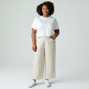 Anne Klein Cream Wide-Leg Cropped Linen Cargo Pants Size 12 Women’s